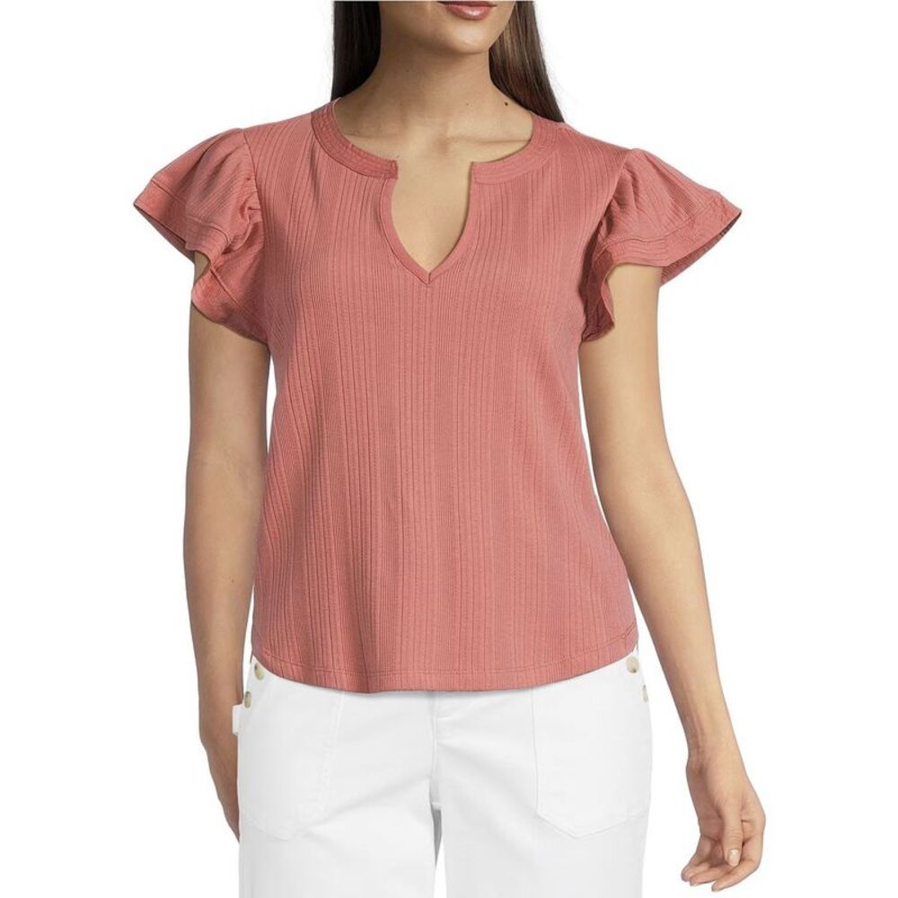 Democracy Womens Trendy Plus Relaxed Flutter-Sleeve Top 3X Cashmere Rose - NWT